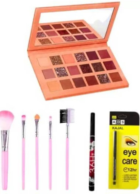GROOVS Eyeshadow palette and 5 pink brush and kajal and eyelinear(8 Items in the set)