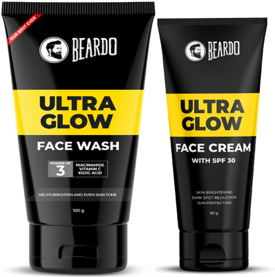 BEARDO Ultraglow Face Cream with SPF30 ,Dark Spot Reduction Cream, 60gm and Ultraglow Face Wash, Glowing and Radiant Skin 100ml (Pack of 2)(2 Items in the set)