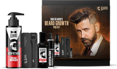 BEARDO Don Beard Growth Pro Kit for Men-Growth Oil, God Father Wash, Activator, Roll on (4 Items in the set)