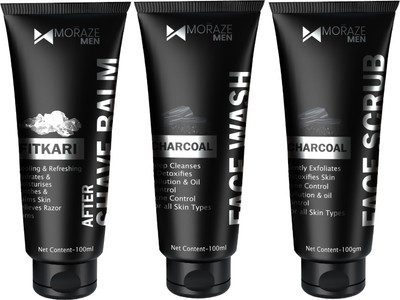 MORAZE Combo Pack of Charcoal face wash, scrub and after shave balm - 100 ml each(3 Items in the set)