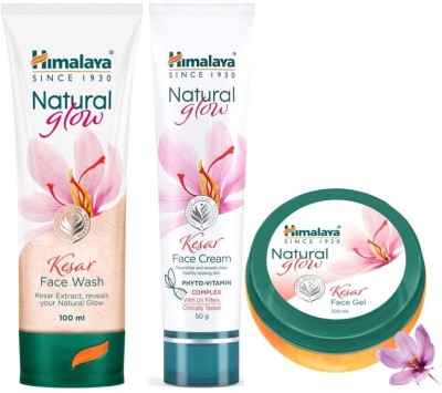 HIMALAYA Natural Glow Kesar Face Wash 100ml ,Kesar Face Cream 50g With Kesar Face Gel 100ml |(3 Items in the set)