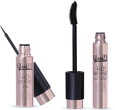 Glam21 HD Dense Mascara + Black Eyeliner Combo Pack Smudge & Waterproof Stay Upto 12Hrs(2 Items in the set)