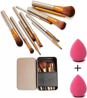 Jollity Makeup Brush Set of 12 with storage box + 2 sponge puff(3 Items in the set)
