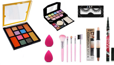 J & F 12 Color Eyeshadow Palette , 5024 Makeup kit , 5 pcs makeup brush ,Waterproof(7 Items in the set)