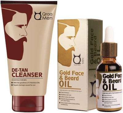 Qraa Men De-Tan cleanser for men 100gm + Gold Face & Beard Oil 30ml(2 Items in the set)