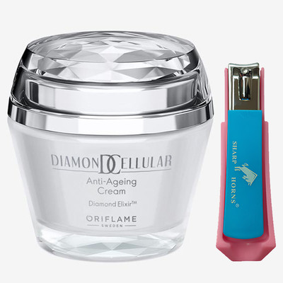 Oriflame DIAMOND CELLULAR Anti-Ageing Cream 50 ml with Nail Cutter Clippers , Fingernail and Toenail Clipper Cutter ( Multicolour )(2 Items in the set)