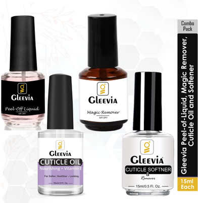 Gleevia Nail Cuticle Care Combo with Peel-of-Liquid, Magic Remover, Cuticle Oil and Softener 15ml/each(4 Items in the set)