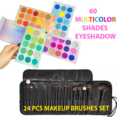 SKINPLUS Professional Wood Make Up Brushes Sets With Eyeshadow Palette 60 Colors Mattes And Shimmers High Pigmented(2 Items in the set)