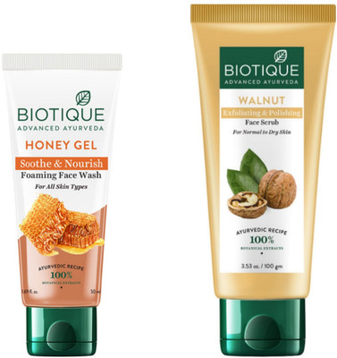 BIOTIQUE Honey Gel Face Wash 50 ML & Walnut Face Scrub 100 ML(2 Items in the set)