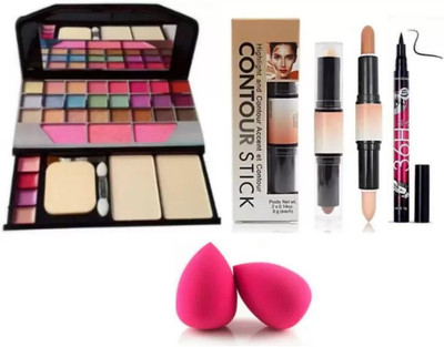 Pohok Makeup kit 6155 & 3D Contour stick & 36 Hours eyeliner & 2 pcs beauty blender puff(5 Items in the set)