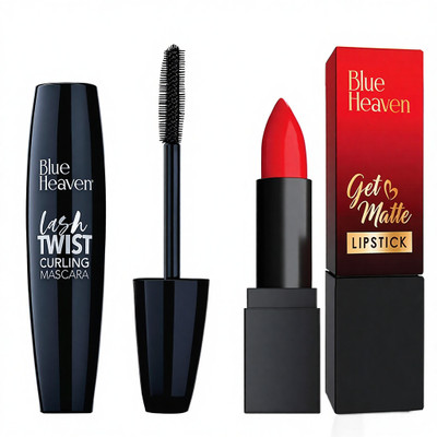 BLUE HEAVEN Bold Black Mascara & Red Matte Lipstick Combo | Long-Lasting, Waterproof(2 Items in the set)