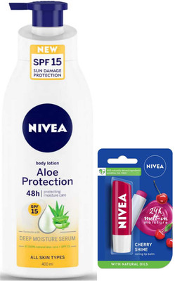 NIVEA Aloe Protection SPF15 400ml And Cherry Lipbalm Set of 2(2 Items in the set)