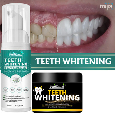 Phillauri Charcoal Powder and Foam Paste – Twin Pack for Mouth Freshness and Teeth Use(2 Items in the set)