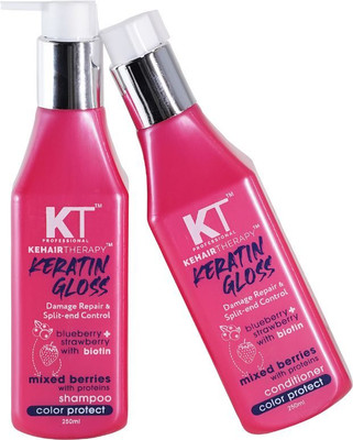 KEHAIRTHERAPY Professional Keratin Gloss Damage Repair & Split End Control Shampoo & Conditioner 250ml Each Pack Of 2 (Protect Hair Color)(2 Items in the set)