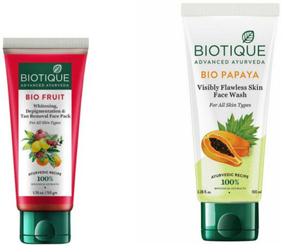 BIOTIQUE Fruit Face Pack 50gm & Papaya Face Wash 100 ML(2 Items in the set)