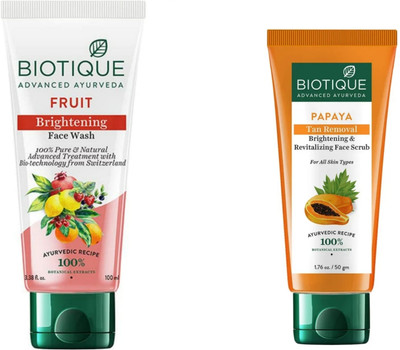 BIOTIQUE Fruit Face Wash 100 ML & Papaya Face Scrub 50 ML(2 Items in the set)