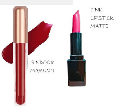 Luipui trending waterproof pink matte lipstick and maroon liquid sindoor pack of 2(1 Items in the set)