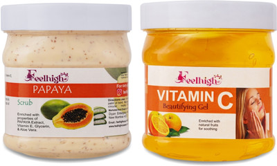 feelhigh Papaya Scrub Enriched With Papaya Extract & Vitamin C gel - Skin care products(2 Items in the set)