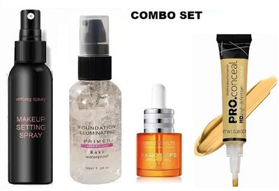 prikcy makeup combo pack fixer, primer and concelar(4 Items in the set)