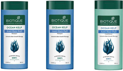 BIOTIQUE OCEAN KELP HAIR CARE ( 2 SHAMPOO 180ML + 1 CONDITIONER 180ML)(3 Items in the set)