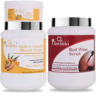 CLAVINIA Haldi And Chandan Bleach Cream 1 Kg + Wine Scrub 1000 ml ( Pack Of 3)(3 Items in the set)