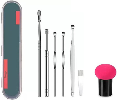 Lusty soul Wax Remover Clean Tools with Cleaning Brush and Storage Box & Mushroom Head Beauty Blender(2 Items in the set)