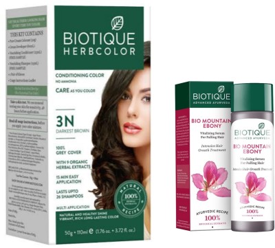 BIOTIQUE Conditioning Hair Color 3N Darkest Brown & Mountain Ebony Serum 120 ML  (2 Items in the set)