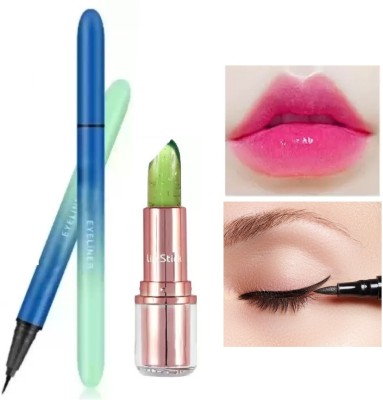 Latixmat Glossy Crystal Color Changing Pink Gel Lipstick Fish Eye Liner Waterproof Eye Liner(2 Items in the set)