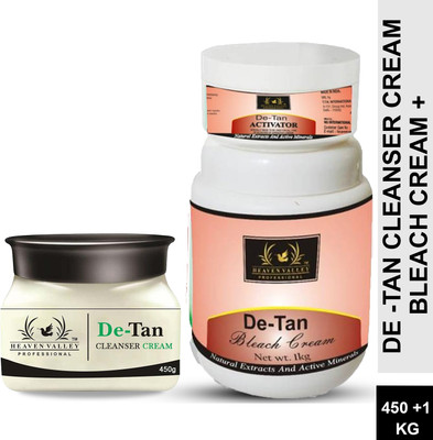 Heaven Valley Professional De-Tan CLEANSER CREAM 450gm + De-Tan Bleach Cream 1 Kg(2 Items in the set)