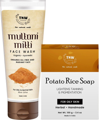 TNW - The Natural Wash Combo of Multani Mitti Face Wash & Potato Rice Handmade Soap | Face Wash For Normal To Oily Skin(2 Items in the set)