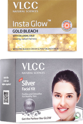 VLCC Silver Facial Kit - 60 g and Insta Glow Gold Bleach - 30 g(2 Items in the set)