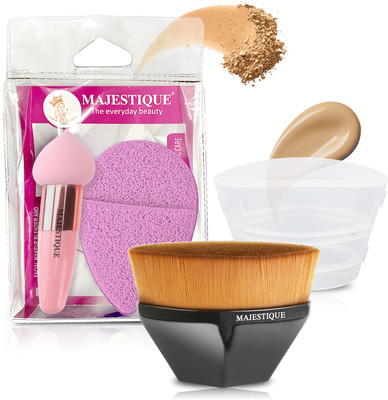MAJESTIQUE Foundation Brush with Facial Cleaning Sponge and Makeup Sponge for Daily use(3 Items in the set)