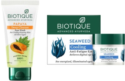 BIOTIQUE Papaya Face Wash 150 ML & Seaweed Cooling Eye Gel 20g(2 Items in the set)