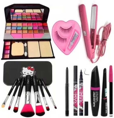 TUMR 6155 MAKEUP KIT + EYELASHES + STRAIGHTNER + ALL IN MAKEUP COMBO PACK(8 Items in the set)