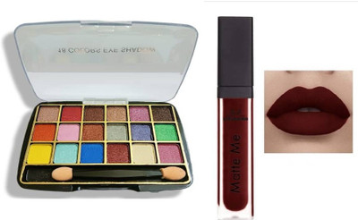 klaty 18 Colour Travel Size Eyeshadow Makeup Kit with 1 Maroon liquid lipstick(2 Items in the set)