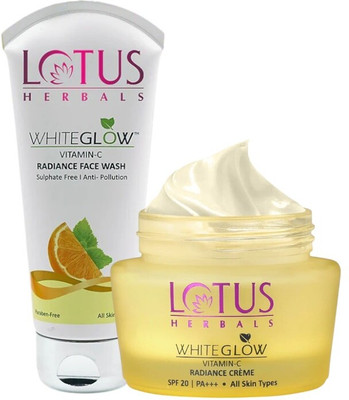 LOTUS HERBALS WhiteGlow Vitamin-C Radiance Creme SPF 20 I PA+++50g with WhiteGlow Vitamin-C Radiance Facewash 100g(2 Items in the set)