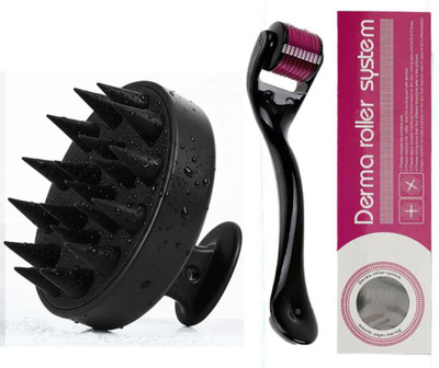 Piru Derma Roller 0.5mm for Hair Growth & Scalp Care with Black Scalp Massage Brush(2 Items in the set)