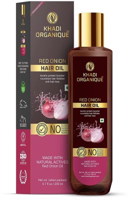 khadi ORGANIQUE Red onion Hair Oil with Keratin Protein booster, Nourishes hair follicles, Anti - Hair loss, Regrowth hair Hair Oil(200 ml)