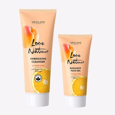 Oriflame LOVE NATURE Energising Cleanser with Organic Apricot & Orange 125 ml , Radiance Face Gel with Organic Apricot & Orange 50 ml(2 Items in the set)