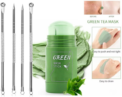 YAWI GREEN FACE MASK PIMPLE FREE FACE CLEANSER COMBO FOR BLACKHEAD REMOVER TOOL(5 Items in the set)