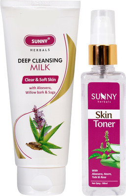 Sunny Herbals Deep Cleansing Milk (With Aloevera)-100 Ml and Skin Toner 100Ml(2 Items in the set)