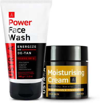 USTRAA Power Face Wash Energize - Helps Remove Tan & Moisturising Cream for Oily Skin(2 Items in the set)