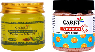 Caret Organic Vitamin C Glow Scrub (100g) AND Papaya, Kesar & Aloevera Gel (100g) (1 Items in the set)(2 Items in the set)
