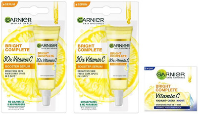 Garnier Men 2pcs Bright Complete Vitamin C 30x Booster Serum-7ml+Vitamin C Yoghurt Night Cream-18g(2 Items in the set)