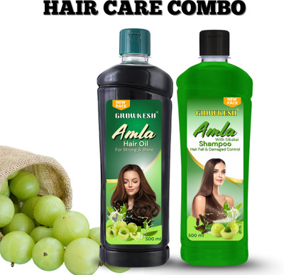 Growkesh Amla Hair Oil & Shampoo Combo | Dandruff Control & Damage Hair Solution for Men & Women - 500ml(2 Items in the set)