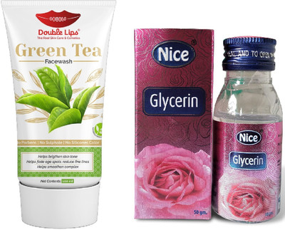 DOUBLE LIPS Nice Glycerine 50 Ml With Face Care Soap Free Green Tea Face Wash 100 ml(2 Items in the set)