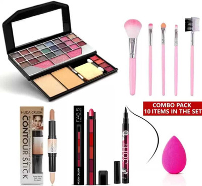 mkldsrh 6155 make up kit with make up brushes with beauty blenders 36 h eyeliner lipstick contour stick for face make up(10 Items in the set)