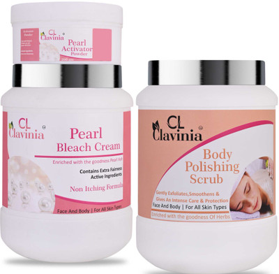 CLAVINIA Pearl Bleach Cream 1 Kg + Body Polishing Scrub 1000 ml(3 Items in the set)
