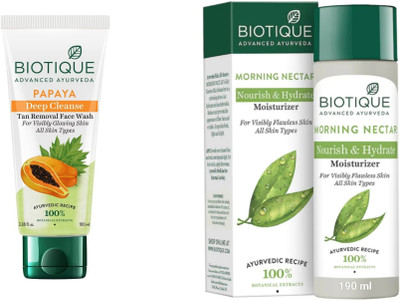 BIOTIQUE Papaya Face Wash 100 ML & Morning Nectar Moisturizer Lotion 190 ML(2 Items in the set)