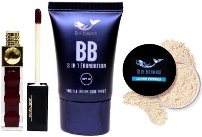 BLUEMERMAID MAROON SINDOOR TUBE FOUNDATION & LOOSE POWDER COMBO KIT(3 Items in the set)